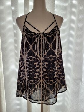 Express Black and Cream Patterned Strappy Tank Top